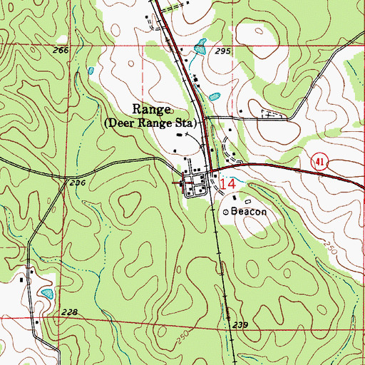 Topographic Map of Range Church, AL