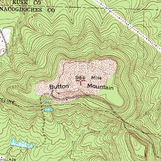 Topographic Map of Button Mountain, TX