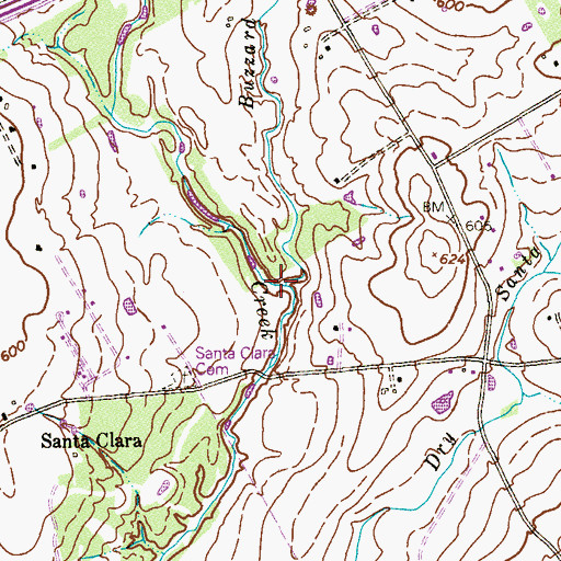 Topographic Map of Buzzard Creek, TX