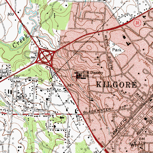 Topographic Map of C B Dansby School, TX