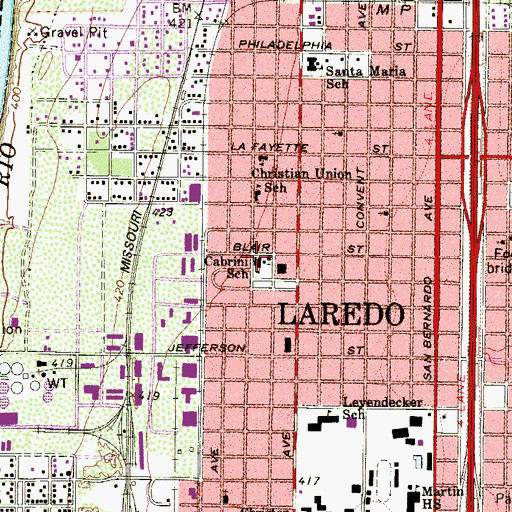 Topographic Map of Cabrini School, TX