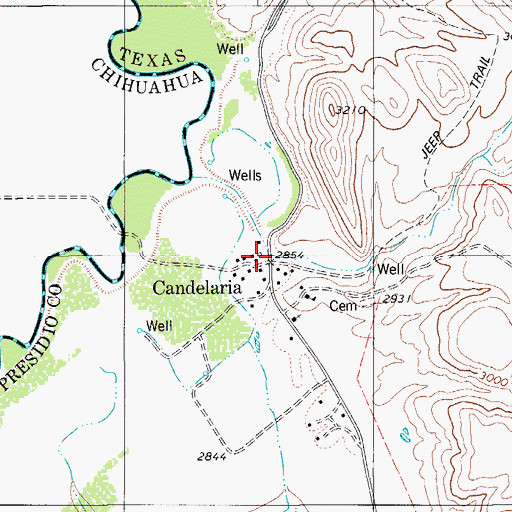 Topographic Map of Candelaria, TX