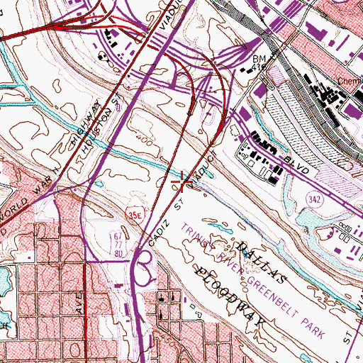 Topographic Map of Cadiz Street Viaduct, TX