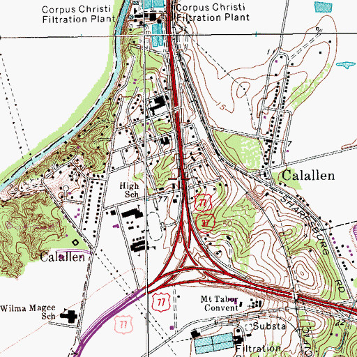 Topographic Map of Calallen, TX