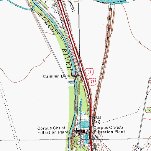 Topographic Map of Calallen Dam, TX