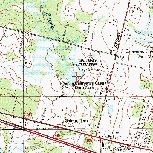 Topographic Map of Calaveras Creek Dam Number 6, TX