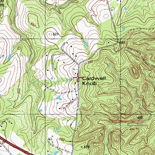 Topographic Map of Caldwell Knob, TX