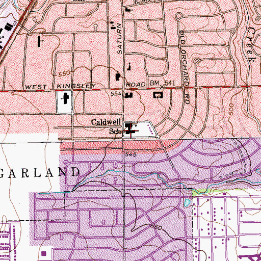 Topographic Map of Caldwell School, TX