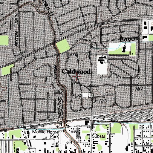 Topographic Map of Caldwood, TX