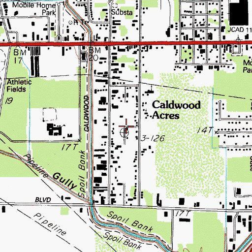 Topographic Map of Caldwood Acres, TX