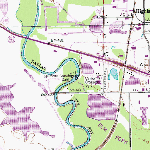 Topographic Map of California Crossing Dam, TX