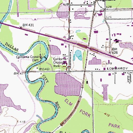 Topographic Map of California Crossing Park, TX