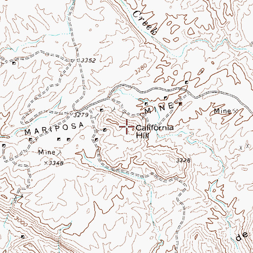 Topographic Map of California Hill, TX