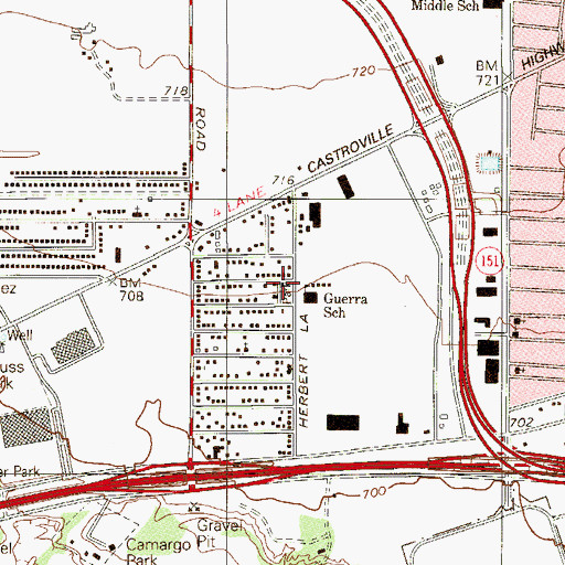Topographic Map of Callaghan School, TX