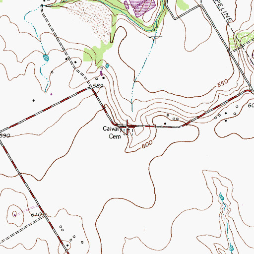 Topographic Map of Calvary Cemetery, TX