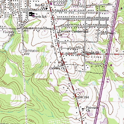 Topographic Map of Calvary Church, TX