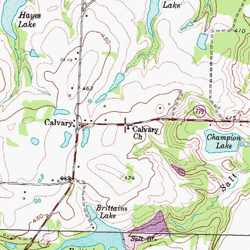 Topographic Map of Calvary Church, TX