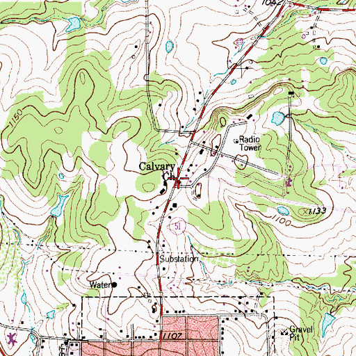 Topographic Map of Calvary Church, TX