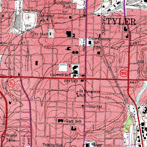 Topographic Map of Calwell School, TX