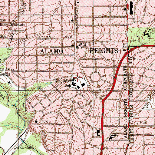 Topographic Map of Cambridge School, TX