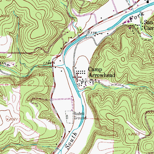 Topographic Map of Camp Arrowhead, TX