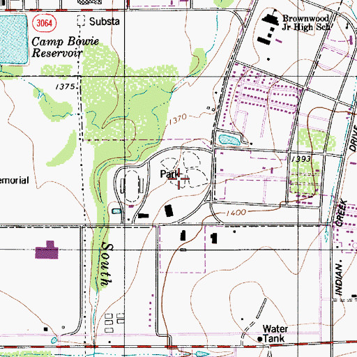 Topographic Map of Camp Bowie Park, TX
