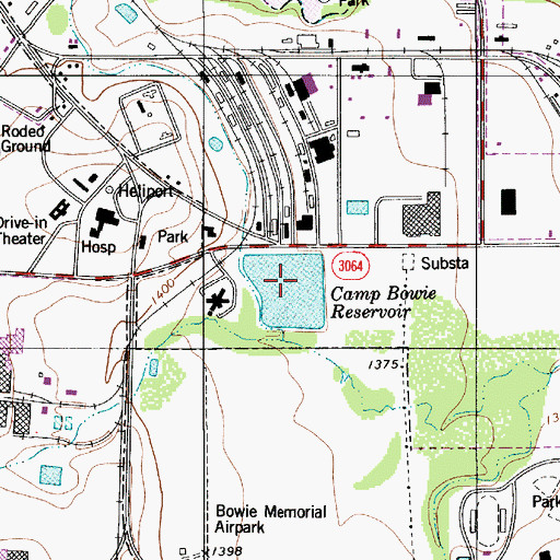 Topographic Map of Camp Bowie Reservoir, TX