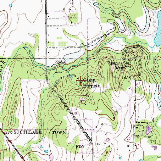 Topographic Map of Camp Burnett, TX