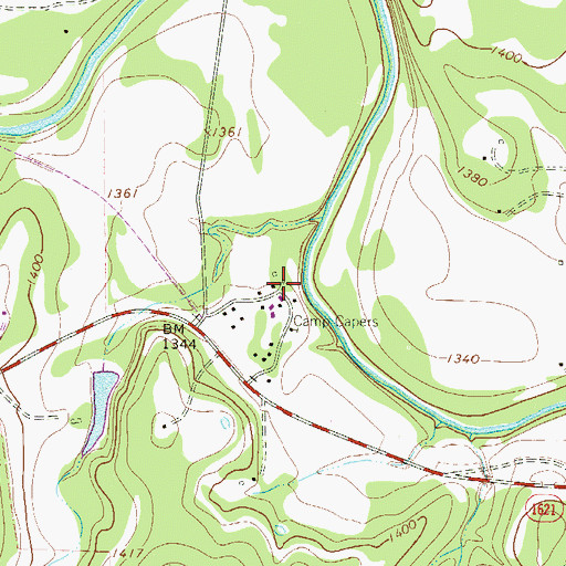 Topographic Map of Camp Capers, TX