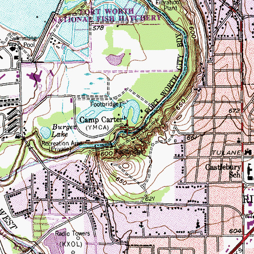 Topographic Map of Camp Carter, TX
