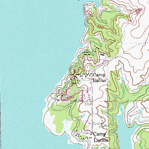 Topographic Map of Camp Dallas, TX