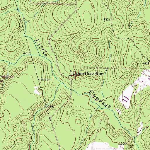 Topographic Map of Camp Deer Run, TX