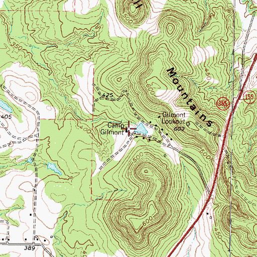 Topographic Map of Camp Gilmont, TX