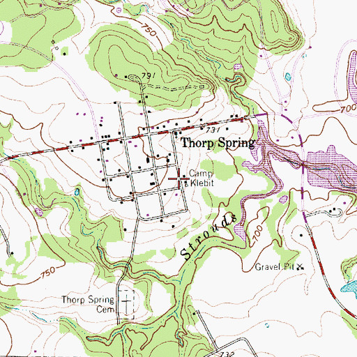 Topographic Map of Camp Klebit, TX