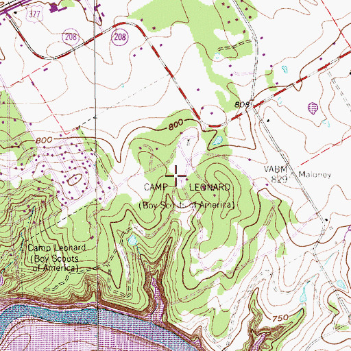 Topographic Map of Camp Leonard, TX