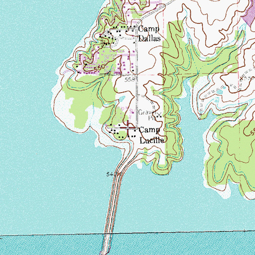 Topographic Map of Camp Lucille, TX