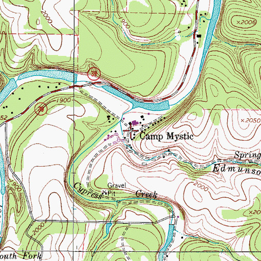 Topographic Map of Camp Mystic, TX