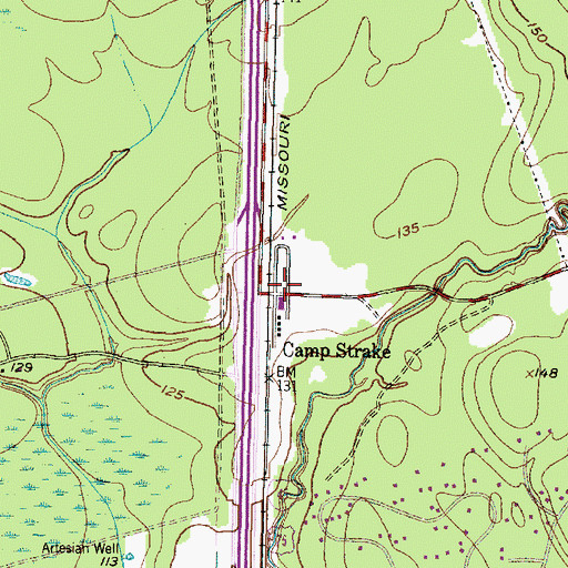 Topographic Map of Camp Strake, TX