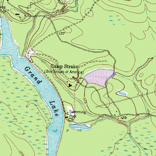 Topographic Map of Camp Strake, TX