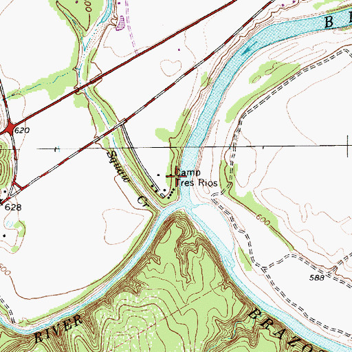 Topographic Map of Camp Tres Rios, TX