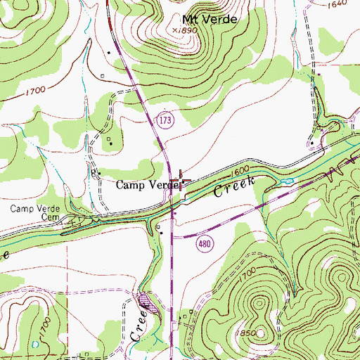 Topographic Map of Camp Verde, TX