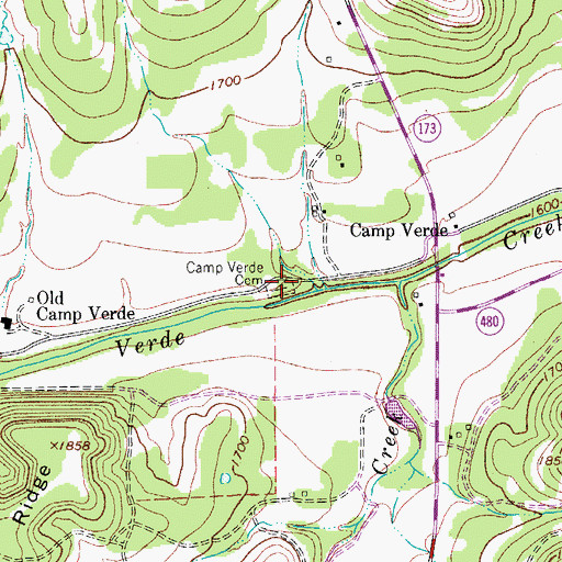 Topographic Map of Camp Verde Cemetery, TX