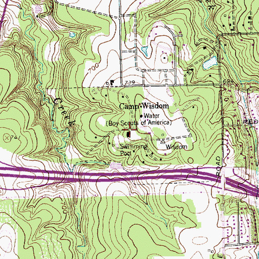 Topographic Map of Camp Wisdom, TX