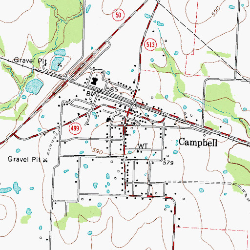 Topographic Map of Campbell, TX