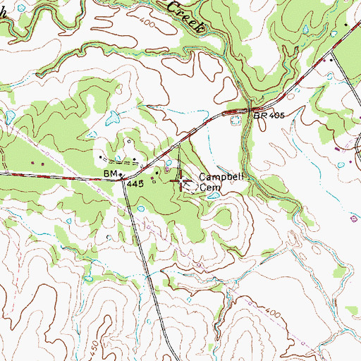 Topographic Map of Campbell Cemetery, TX