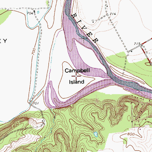 Topographic Map of Campbell Island, TX