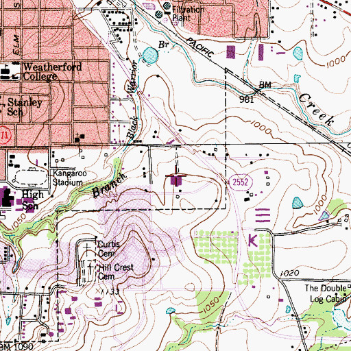 Topographic Map of Weatherford Regional Medical Center, TX