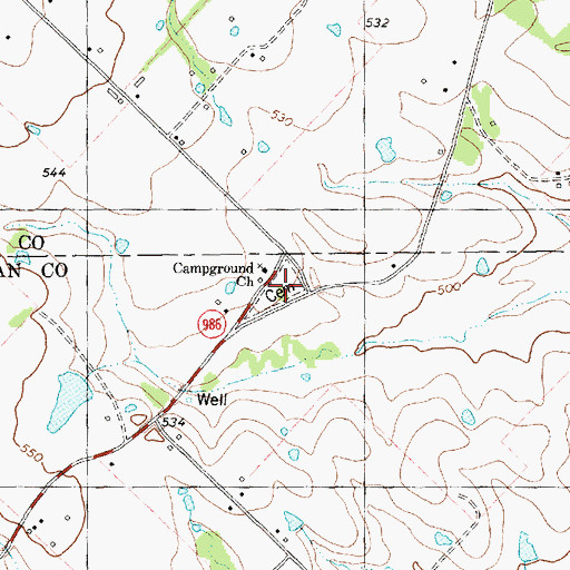 Topographic Map of Campground Cemetery, TX