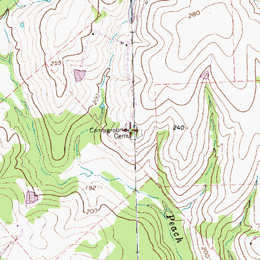 Topographic Map of Campground Cemetery, TX