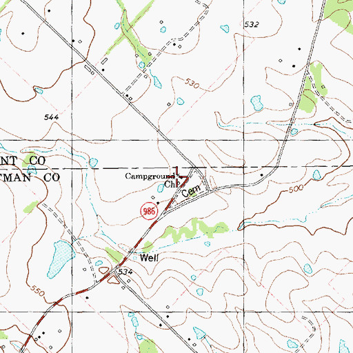 Topographic Map of Campground Church, TX